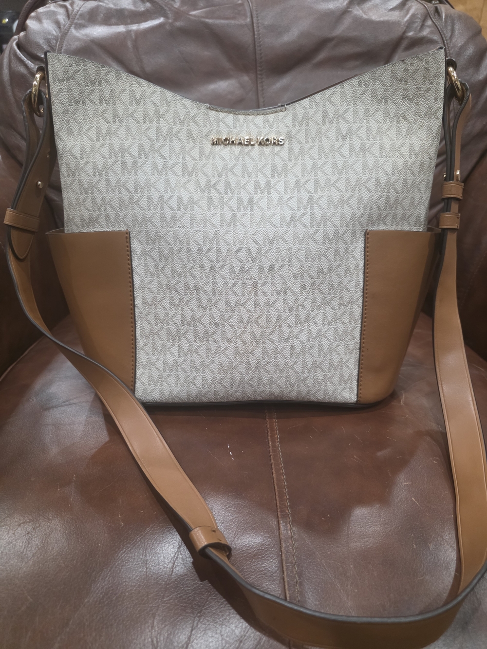 Michael Kors Tan and Signature Logo Shoulder Bag